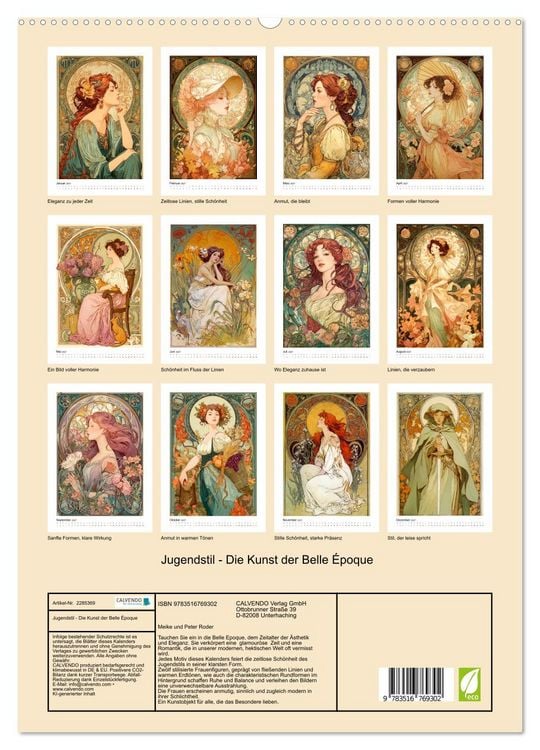 Produktbild: Jugendstil - Die Kunst der Belle &Eacute;poque (hochwertiger Premium Wandkalender 2027 DIN A2 hoch), Kunstdruck in Hochglanz