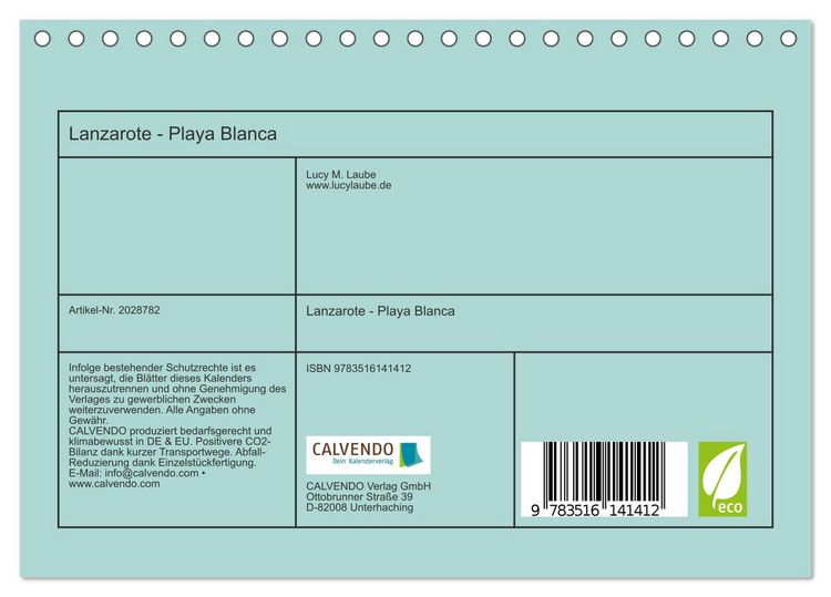 Produktbild: Lanzarote - Playa Blanca (Tischkalender 2026 DIN A5 quer), CALVENDO Monatskalender