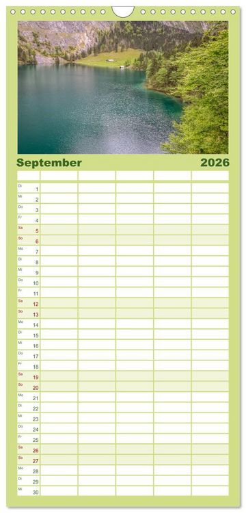 Produktbild: Familienplaner 2026 - Berchtesgadener Alpen - Land von Watzmann und K&ouml;nigssee mit 5 Spalten (Wandkalender, 21 x 45 cm) CALVENDO