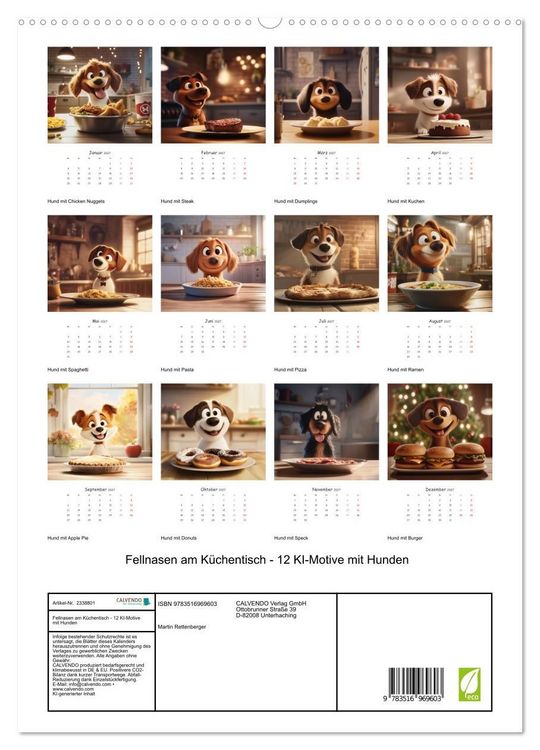 Produktbild: Fellnasen am K&uuml;chentisch - 12 KI-Motive mit Hunden (hochwertiger Premium Wandkalender 2027 DIN A2 hoch), Kunstdruck in Hochglanz