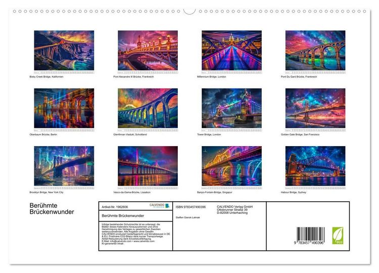 Produktbild: Ber&uuml;hmte Br&uuml;ckenwunder (hochwertiger Premium Wandkalender 2026 DIN A2 quer), Kunstdruck in Hochglanz