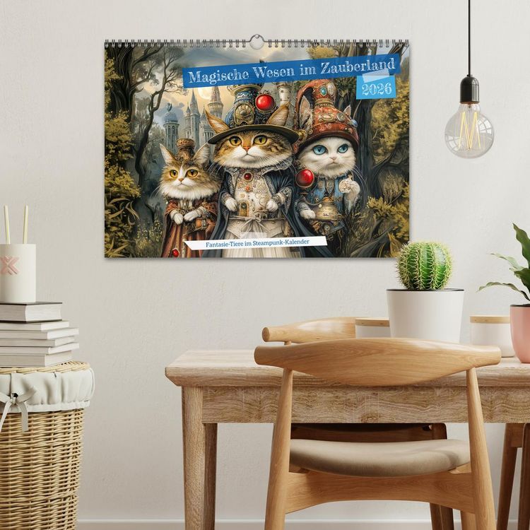 Produktbild: Magische Wesen im Zauberland - Fantasie-Tiere im Steampunk-Kalender (Wandkalender 2026 DIN A3 quer), CALVENDO Monatskalender