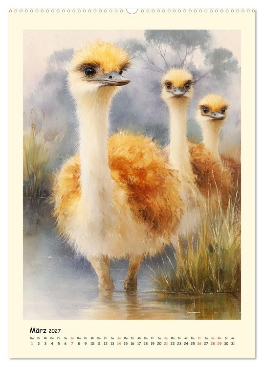 Produktbild: Strau&szlig;e. Afrikas gro&szlig;e Laufv&ouml;gel in Aquarelloptik (Wandkalender 2027 DIN A2 hoch), CALVENDO Monatskalender