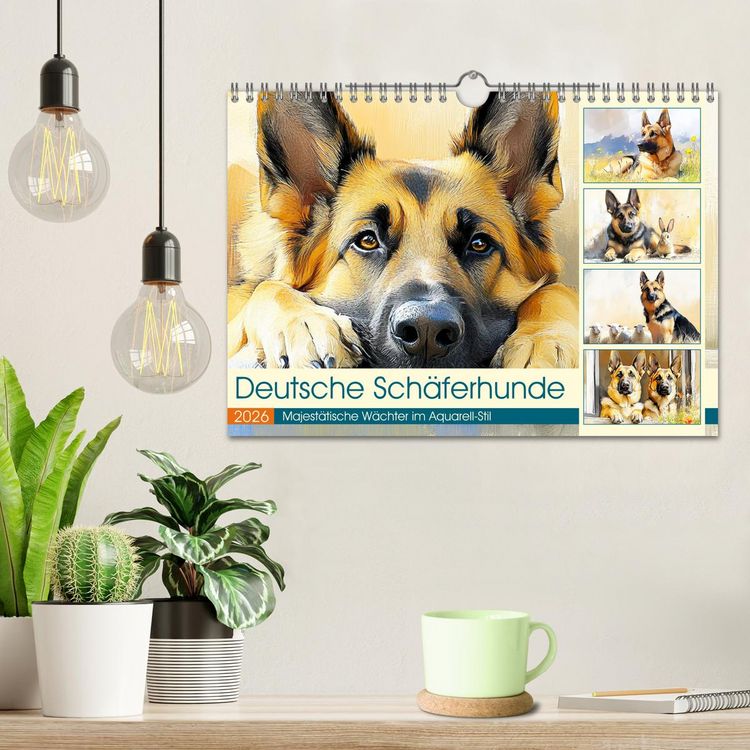 Produktbild: Deutsche Sch&auml;ferhunde. Majest&auml;tische W&auml;chter im Aquarell-Stil (Wandkalender 2026 DIN A4 quer), CALVENDO Monatskalender