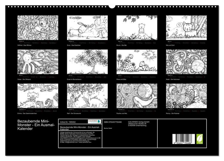 Produktbild: Bezaubernde Mini-Monster - Ein Ausmal-Kalender (hochwertiger Premium Wandkalender 2026 DIN A2 quer), Kunstdruck in Hochglanz