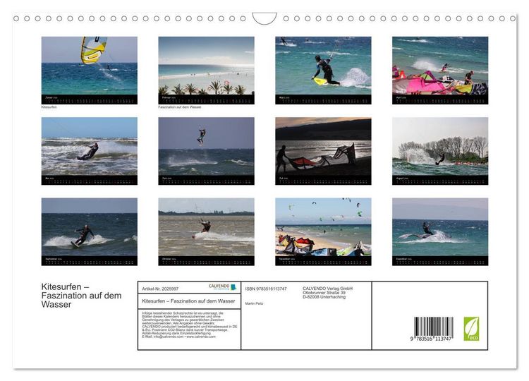 Produktbild: Kitesurfen &ndash; Faszination auf dem Wasser (Wandkalender 2026 DIN A3 quer), CALVENDO Monatskalender