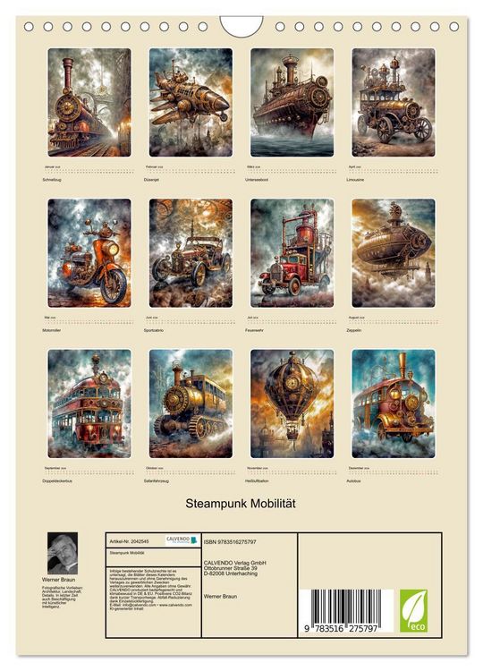 Produktbild: Steampunk Mobilit&auml;t (Wandkalender 2026 DIN A4 hoch), CALVENDO Monatskalender