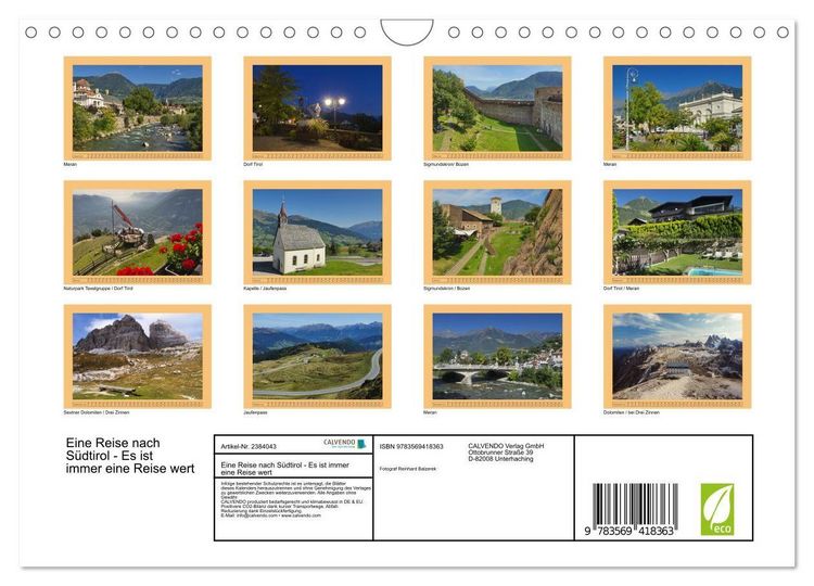 Produktbild: Eine Reise nach S&uuml;dtirol - Es ist immer eine Reise wert (Wandkalender 2027 DIN A4 quer), CALVENDO Monatskalender