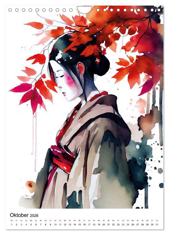 Produktbild: Geisha Aquarelle - Japanische Kulturdamen, Landschaft und Sakura (Wandkalender 2026 DIN A4 hoch), CALVENDO Monatskalender