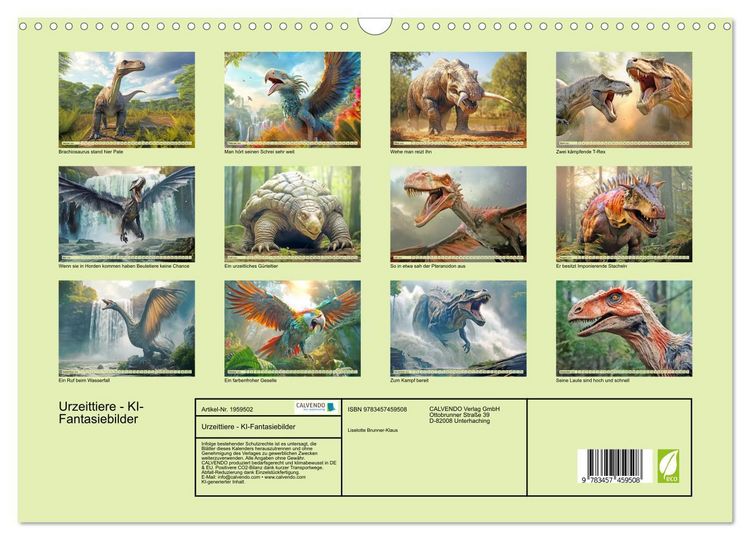 Produktbild: Urzeittiere - KI-Fantasiebilder (Wandkalender 2026 DIN A3 quer), CALVENDO Monatskalender