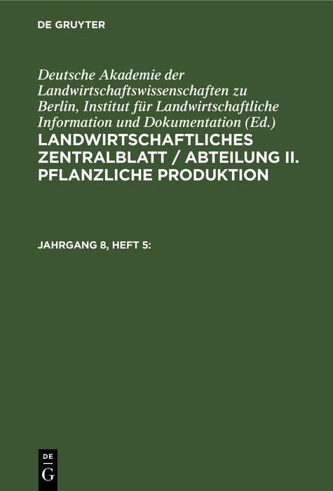 Produktbild: Landwirtschaftliches Zentralblatt / Abteilung II. Pflanzliche Produktion. Jahrgang 8, Heft 5