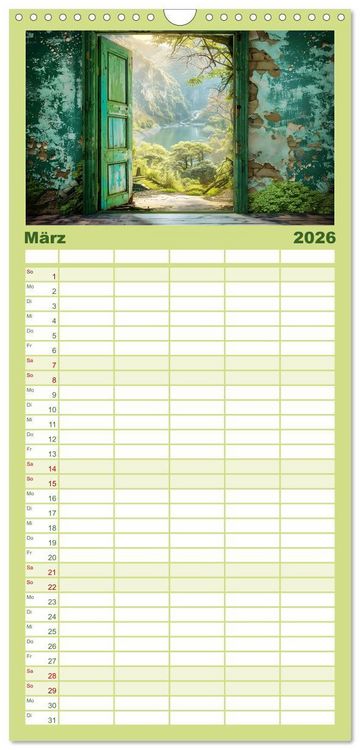 Produktbild: Familienplaner 2026 - T&uuml;ren, die Geschichten erz&auml;hlen mit 5 Spalten (Wandkalender, 21 x 45 cm) CALVENDO