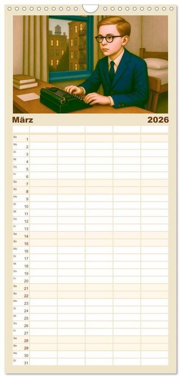 Produktbild: Familienplaner 2026 - Truman Capote mit 5 Spalten (Wandkalender, 21 x 45 cm) CALVENDO