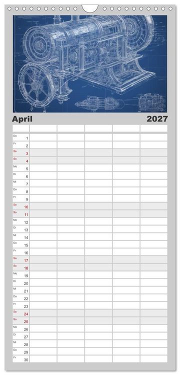 Produktbild: Familienplaner 2027 - Steampunk - Blaupausen mit 5 Spalten (Wandkalender, 21 x 45 cm) CALVENDO
