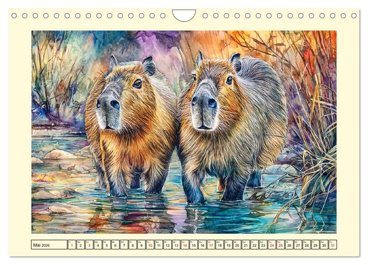 Produktbild: Wasserschweine. Bezaubernde Capybaras in der Natur (Wandkalender 2026 DIN A4 quer), CALVENDO Monatskalender