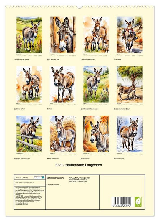 Produktbild: Esel - zauberhafte Langohren (hochwertiger Premium Wandkalender 2026 DIN A2 hoch), Kunstdruck in Hochglanz