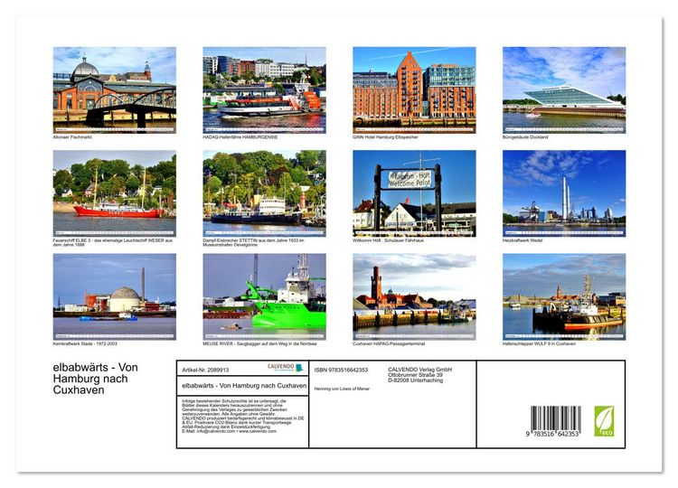Produktbild: elbabw&auml;rts - Von Hamburg nach Cuxhaven (Wandkalender 2026 DIN A3 quer), CALVENDO Monatskalender