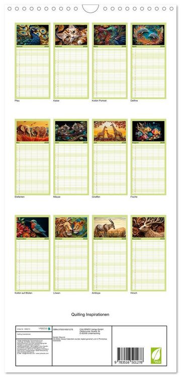 Produktbild: Familienplaner 2026 - Quilling Inspirationen mit 5 Spalten (Wandkalender, 21 x 45 cm) CALVENDO