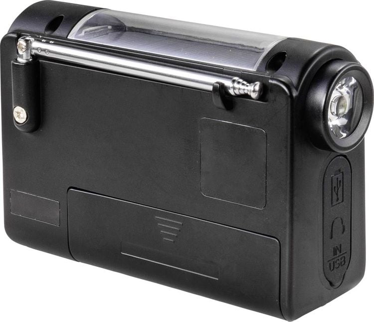 Renkforce RF-CR-200 Kofferradio UKW, MW, KW Notfallradio wiederaufladbar, Solarpanel, Handkurbel, Weckfunktion, Taschenlampe Schwarz