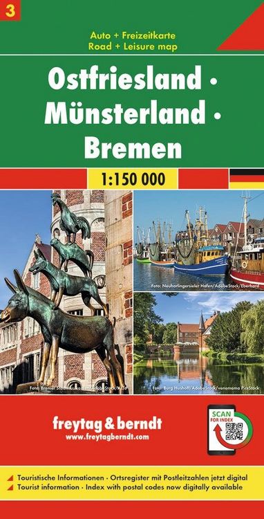 Produktbild: freytag & berndt Stra&szlig;enkarte Ostfriesland - M&uuml;nsterland - Bremen 1:150.000