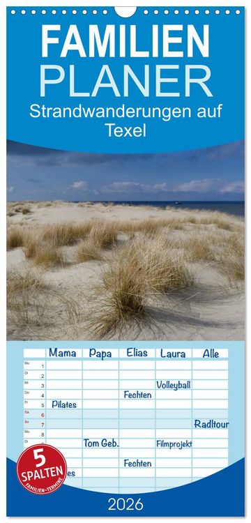 Produktbild: Familienplaner 2026 - Strandwanderungen auf Texel mit 5 Spalten (Wandkalender, 21 x 45 cm) CALVENDO