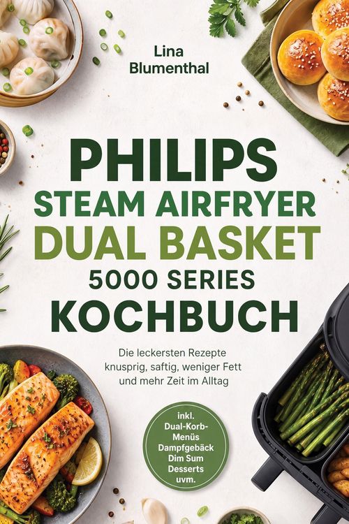Produktbild: Philips Steam Airfryer Dual Basket 5000 Series Kochbuch: Die leckersten Rezepte - knusprig, saftig, weniger Fett und mehr Zeit im Alltag - inkl. Dual-