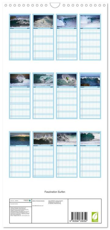 Produktbild: Familienplaner 2027 - Faszination Surfen mit 5 Spalten (Wandkalender, 21 x 45 cm) CALVENDO