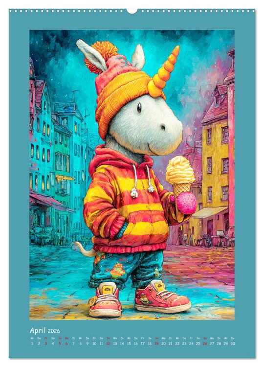 Produktbild: Unicorns. Niedliche Einh&ouml;rner in der Stadt (hochwertiger Premium Wandkalender 2026 DIN A2 hoch), Kunstdruck in Hochglanz