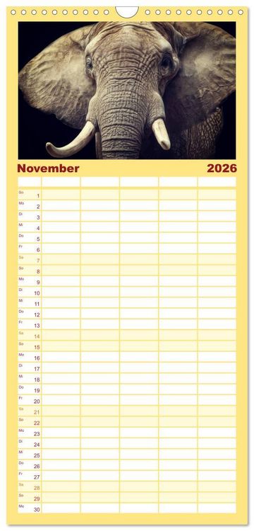 Produktbild: Familienplaner 2026 - Elefanten - Portraits der besonderen Art mit 5 Spalten (Wandkalender, 21 x 45 cm) CALVENDO