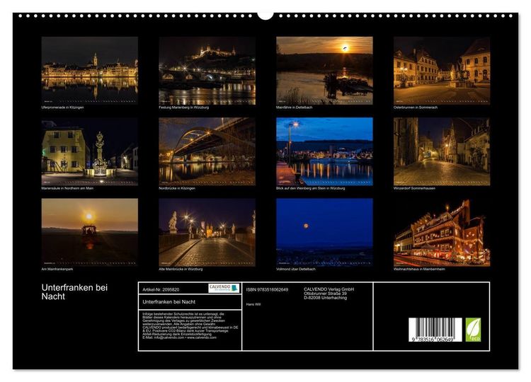 Produktbild: Unterfranken bei Nacht (hochwertiger Premium Wandkalender 2026 DIN A2 quer), Kunstdruck in Hochglanz