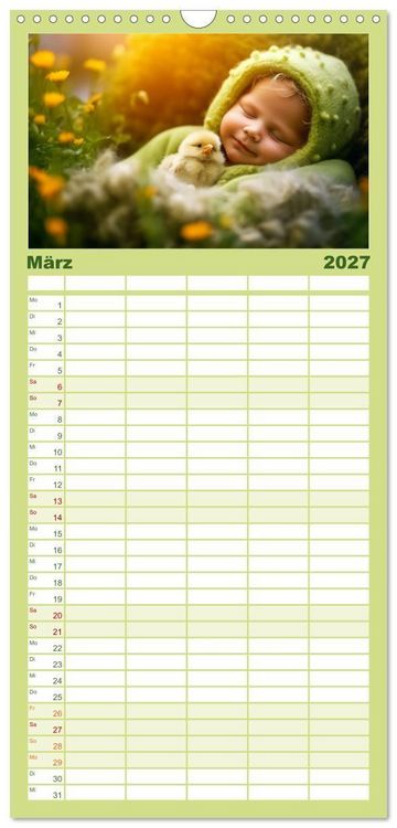 Produktbild: Familienplaner 2027 - Kleine Schlummerparade: Babys und ihre kuscheligen Tierfreunde mit 5 Spalten (Wandkalender, 21 x 45 cm) CALVENDO