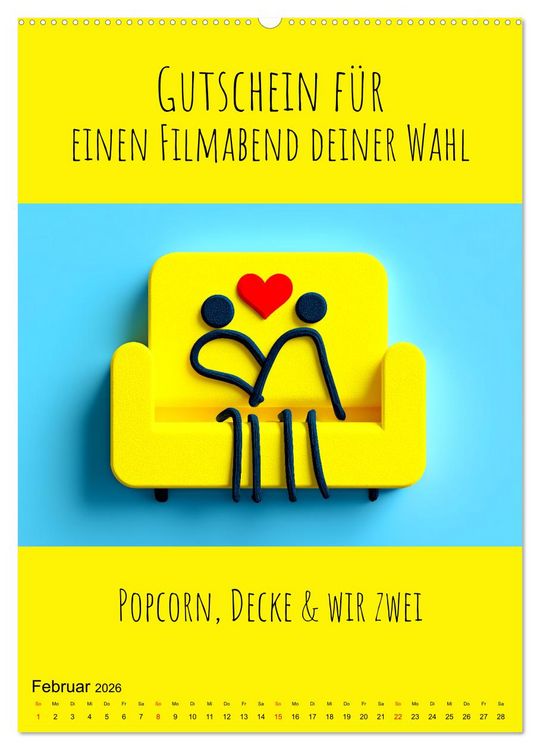 Produktbild: Gutscheinkalender - Gutschein Karten als Geschenk der Liebe (hochwertiger Premium Wandkalender 2026 DIN A2 hoch), Kunstdruck in Hochglanz