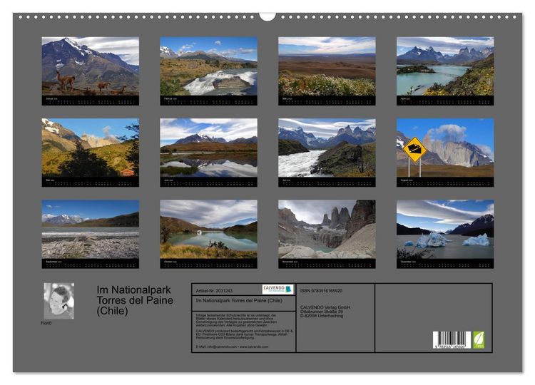 Produktbild: Im Nationalpark Torres del Paine (Chile) (Wandkalender 2026 DIN A2 quer), CALVENDO Monatskalender