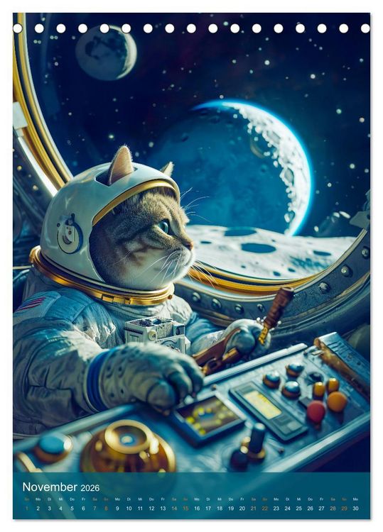 Produktbild: Katzen im All - Katzenastronauten im Kosmos (Tischkalender 2026 DIN A5 hoch), CALVENDO Monatskalender
