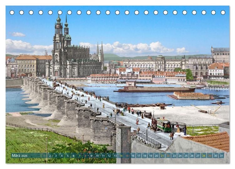 Produktbild: Historisches Dresden um 1900 neu restauriert und detailkoloriert (Tischkalender 2026 DIN A5 quer), CALVENDO Monatskalender