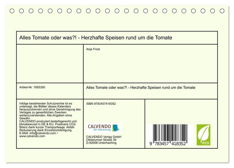 Produktbild: Alles Tomate oder was?! - Herzhafte Speisen rund um die Tomate (Tischkalender 2026 DIN A5 quer), CALVENDO Monatskalender