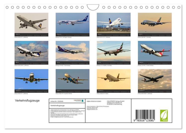 Produktbild: Verkehrsflugzeuge (Wandkalender 2026 DIN A4 quer), CALVENDO Monatskalender