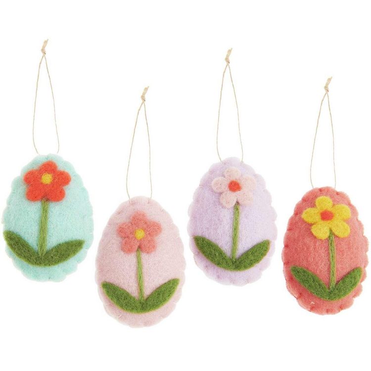 Produktbild: Aufhänger Filz-Osterei flach, Blumendesign, 4 Stück, 7 x 5cm