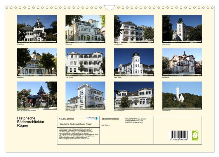 Produktbild: Historische B&auml;derarchitektur R&uuml;gen (Wandkalender 2026 DIN A3 quer), CALVENDO Monatskalender