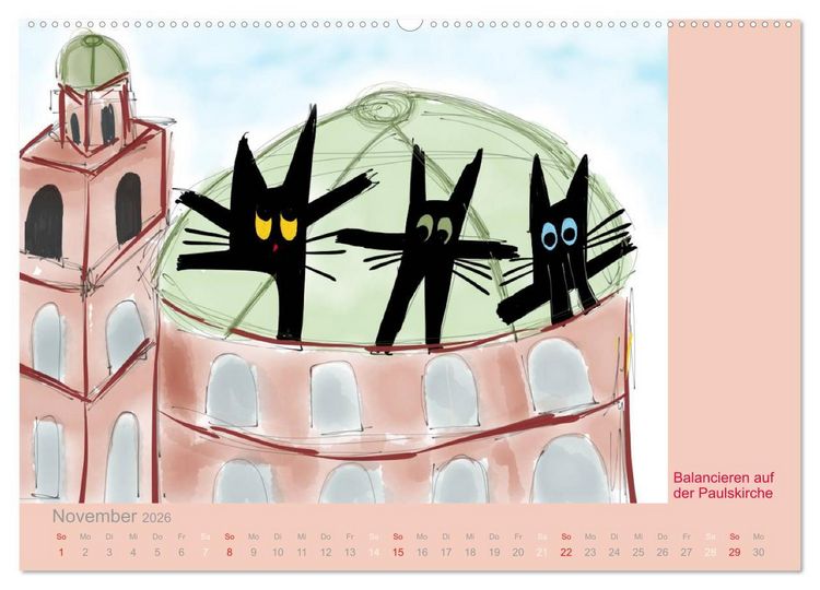Produktbild: Frau Kami Katze entdeckt Frankfurt am Main (Wandkalender 2026 DIN A2 quer), CALVENDO Monatskalender