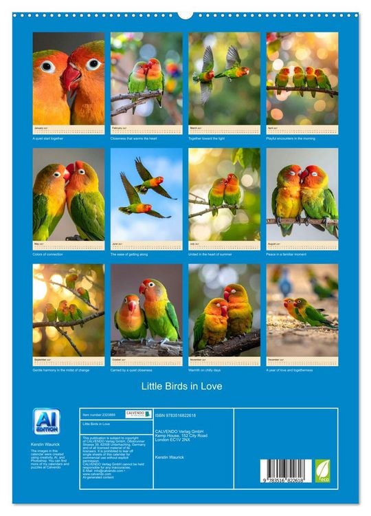 Produktbild: Little Birds in Love (High Quality Premium Wall Calendar 2027 DIN A2 portrait),CALVENDO 12 Month Wall Calendar