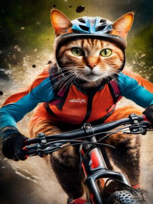 Produktbild: CALVENDO Puzzle Katze beim Outdoorsport - Mountainbiken | 1000 Teile Lege-Gr&ouml;&szlig;e 64x48cm Foto-Puzzle f&uuml;r gl&uuml;ckliche Stunden