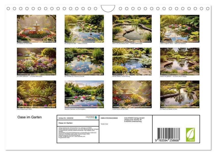 Produktbild: Oase im Garten (Wandkalender 2027 DIN A4 quer), CALVENDO Monatskalender