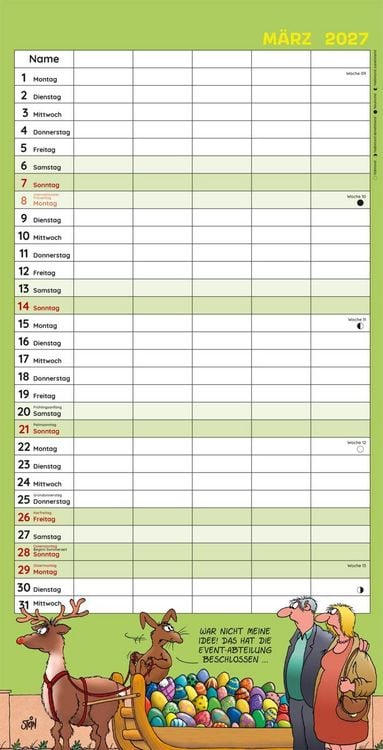 Produktbild: Uli Stein Familienkalender 2027: Familienplaner mit 5 Spalten