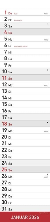 Produktbild: Streifenplaner ROT 2026 - Streifenkalender - Wandplaner - Küchen-Kalender - 11,3x49,5