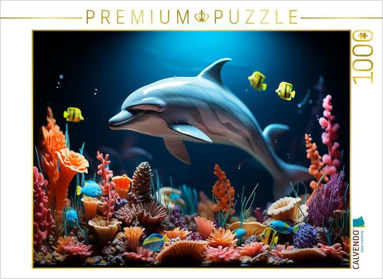 Produktbild: CALVENDO Puzzle Spielzeug Delfin und bunte Fische unter Wasser | 1000 Teile Lege-Gr&ouml;&szlig;e 64x48cm Foto-Puzzle f&uuml;r gl&uuml;ckliche Stunden