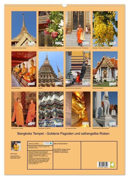 Produktbild: Bangkoks Tempel - Goldene Pagoden und safrangelbe Roben (Wandkalender 2027 DIN A2 hoch), CALVENDO Monatskalender