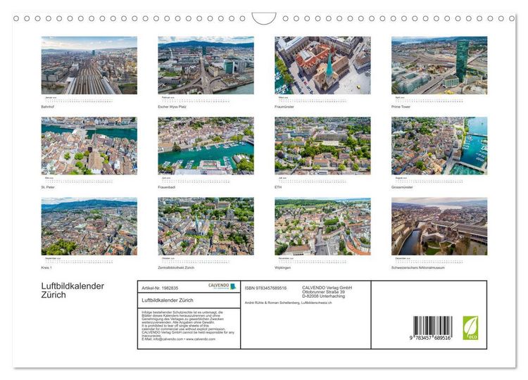 Produktbild: Luftbildkalender Z&uuml;rich (Wandkalender 2026 DIN A3 quer), CALVENDO Monatskalender