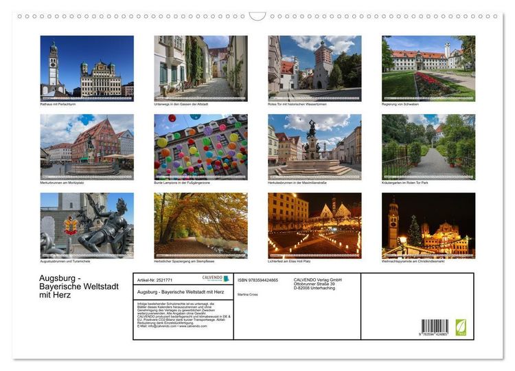 Produktbild: Augsburg - Bayerische Weltstadt mit Herz (Wandkalender 2027 DIN A2 quer), CALVENDO Monatskalender