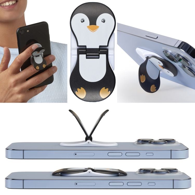 Produktbild: Zipgrips Pinguin - 2 in 1 Handy-Griff & Aufsteller - Sicherer Griff - Halter f&uuml;r Smartphones - Perfekte Selfies - Ideal f&uuml;r Videos